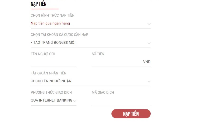 Nap tien Bong88 qua ngan hang 