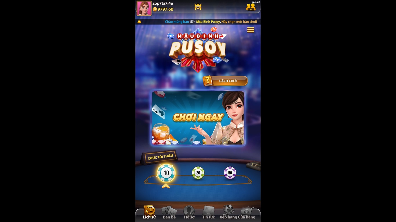 Mo ta ve tro choi Mau Binh Pusoy W88